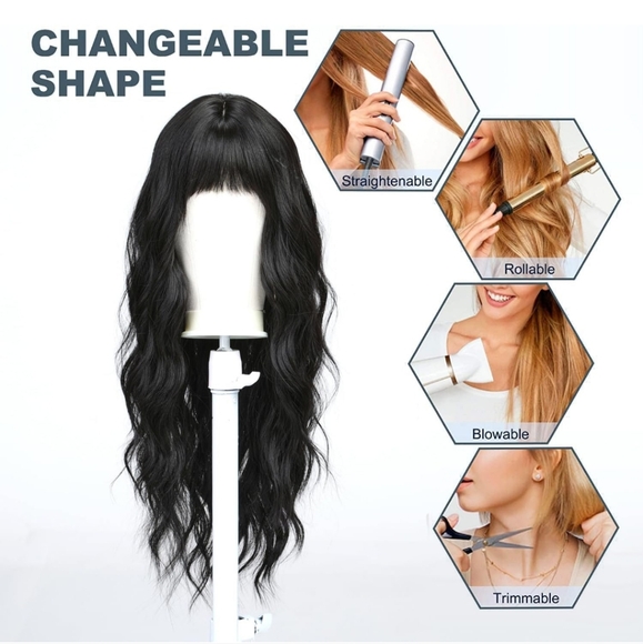 Long Curly Black wig Wigs with Bangs - Picture 5 of 6